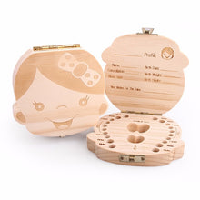 Cargar imagen en el visor de la galería, Baby Milk Teeth Box Spanish English Russion Baby Wood Tooth Box Baby Tooth Organizer Kids Deciduous Storage Collect wooden Box