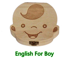 Cargar imagen en el visor de la galería, Baby Milk Teeth Box Spanish English Russion Baby Wood Tooth Box Baby Tooth Organizer Kids Deciduous Storage Collect wooden Box