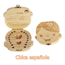 Cargar imagen en el visor de la galería, Baby Milk Teeth Box Spanish English Russion Baby Wood Tooth Box Baby Tooth Organizer Kids Deciduous Storage Collect wooden Box
