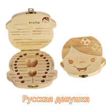 Cargar imagen en el visor de la galería, Baby Milk Teeth Box Spanish English Russion Baby Wood Tooth Box Baby Tooth Organizer Kids Deciduous Storage Collect wooden Box