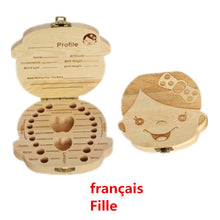 Cargar imagen en el visor de la galería, Baby Milk Teeth Box Spanish English Russion Baby Wood Tooth Box Baby Tooth Organizer Kids Deciduous Storage Collect wooden Box
