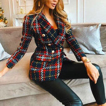 Cargar imagen en el visor de la galería, Red Plaid Blazer 2019 Women Spring-Autumn Vintage Tweed Suits Jackets Office Ladies Chic Slim Blazers Girls Tassel Tops Set Coat

