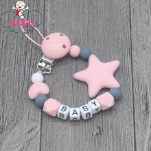 Cargar imagen en el visor de la galería, XCQGH Personalized Name Handmade Pacifier Clips Holder Chain Silicone Pacifier Chains Five Star Baby Teether Teething Chain
